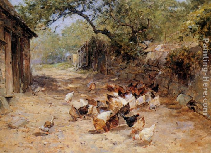 Ernst Walbourn Chickens in a Farmyard